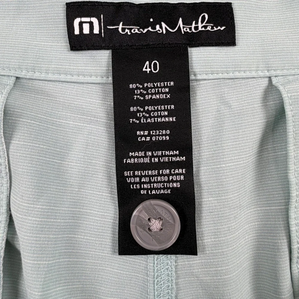 TravisMathew Golf Shorts Mens 40 Green Beck Performance Micro Stripe Stretch